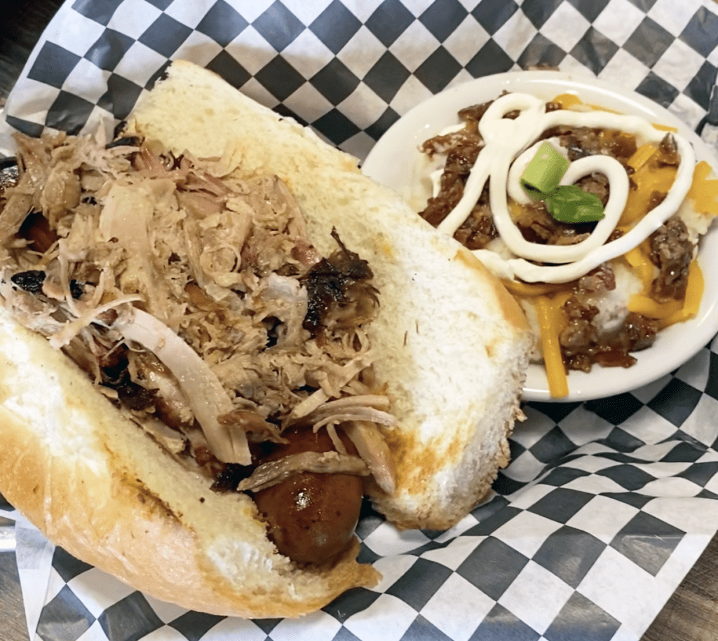 The heater sandwich with side of loaded potatoes