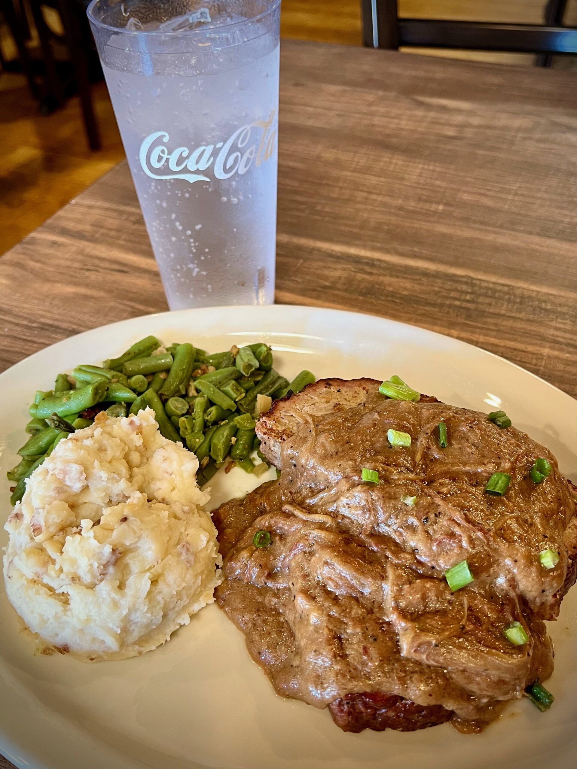 Meatloaf Dinner with Mashed Potatoes, brisket gravy and green beans